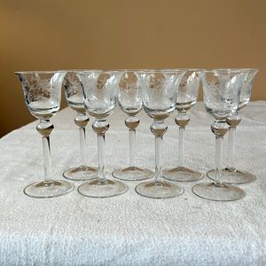 Set of 7 Floral Etched Liquor Glasses